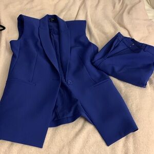 Express Set: cobalt blue gilet vest pant, size 4 pant Editor, M blazer